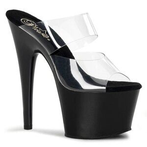 Pleaser Adore-702 Clear and Black Platform Heels
